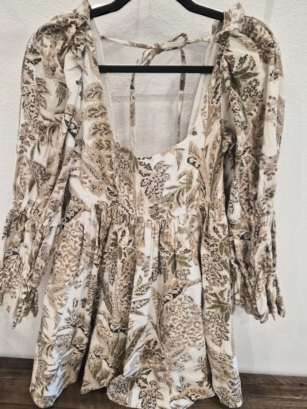 Pilcro Cream Mini Dress with Taupe & Olive Paisley